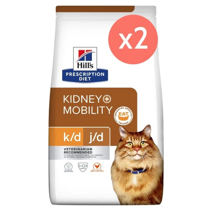 Lot De 2 Sacs Hill's Prescription Diet K/D J/D Kidney + Mobility Croquettes Pour Chat Au Poulet - 3Kg 1 Lot De 2 Sacs Hill's Prescription Diet K/D J/D Kidney + Mobility Croquettes Pour Chat Au Poulet - 3Kg