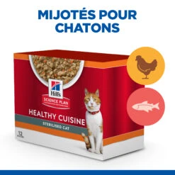 HILL'S SCIENCE PLAN HEALTHY CUISINE MIJOTÉS POUR CHAT ADULTE STÉRILISÉ AU POULET ET AU SAUMON 12X80G -Pet Market Soldes Hills science plan chat adult sterilised cat healthy cuisine mijotes sachet repas poulet saumon 12x80g 2 FR