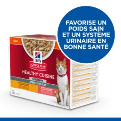 HILL'S SCIENCE PLAN HEALTHY CUISINE MIJOTÉS POUR CHAT ADULTE STÉRILISÉ AU POULET ET AU SAUMON 12X80G -Pet Market Soldes Hills science plan chat adult sterilised cat healthy cuisine mijotes sachet repas poulet saumon 12x80g 3 FR