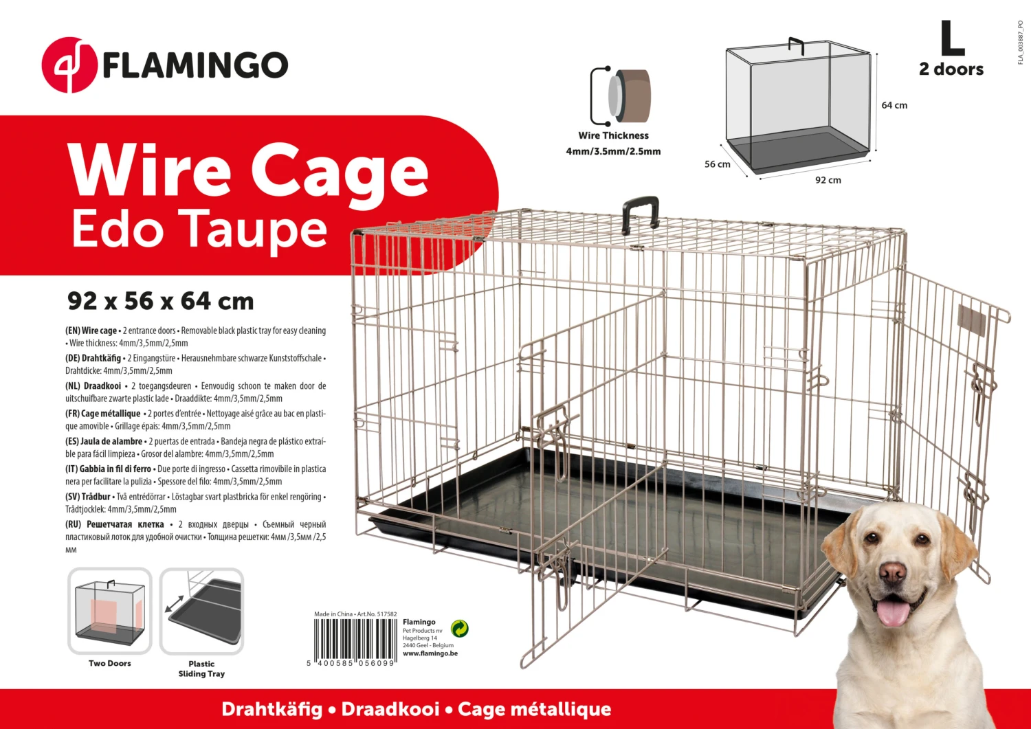 Flamingo Cage Pour Chien Ebo Taupe L 56x92x64cm 2 Flamingo Cage Pour Chien Ebo Taupe L 56x92x64cm – Image 2