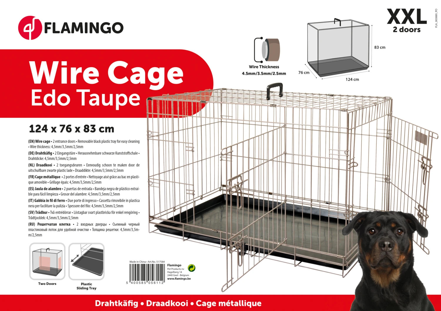 Flamingo Cage Pour Chien Ebo Taupe XXL 76x124x83cm 2 Flamingo Cage Pour Chien Ebo Taupe XXL 76x124x83cm – Image 2