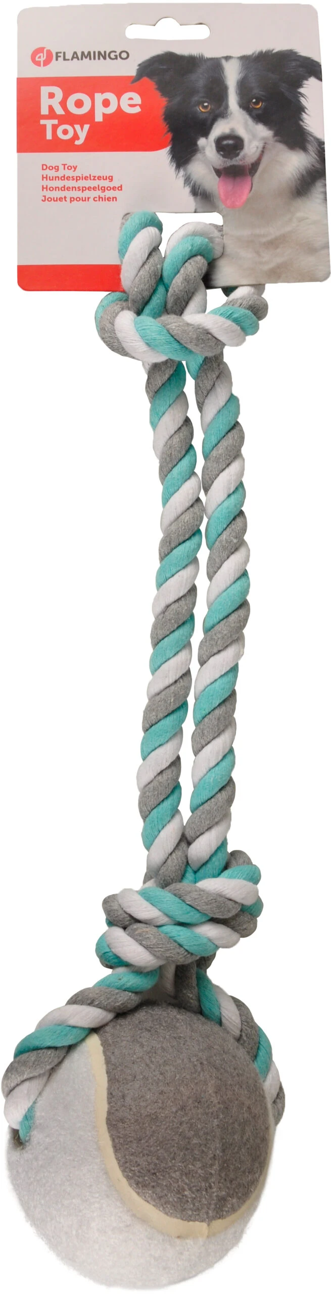 Flamingo Jouet Chien Jim En Coton Corde De Tirage Tennis Menthe/blanc/gris L Dia. 9,5cm/50cm 2 Flamingo Jouet Chien Jim En Coton Corde De Tirage Tennis Menthe/blanc/gris L Dia. 9,5cm/50cm – Image 2